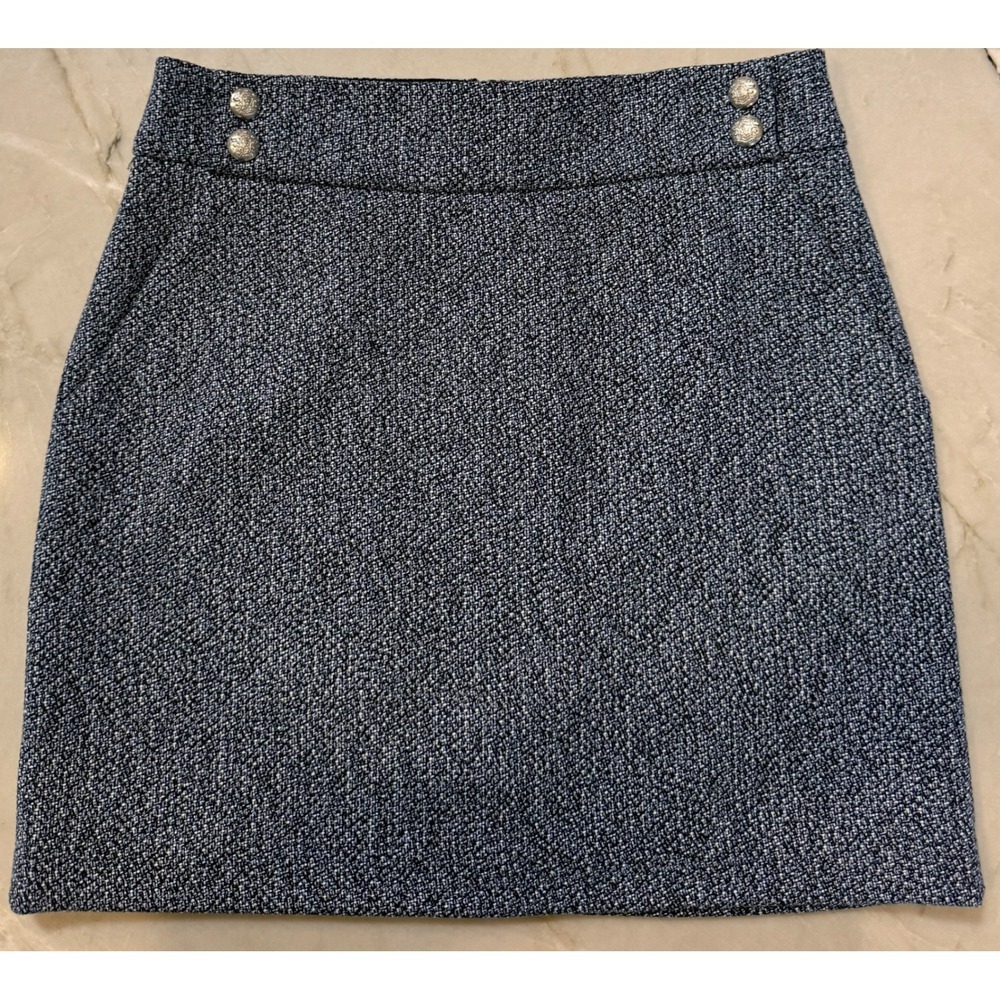 Veronica Beard Arezzo Blue Tweed Mini Skirt Silver Buttons Old Money Size 8 188